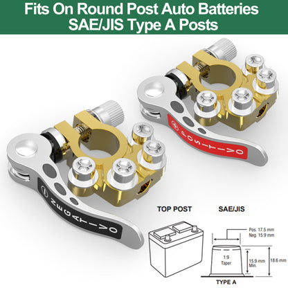 Four-Piece SAE/JIS A-Type Battery Terminal Connector Set with Positive and Negative Quick-Release Clamps