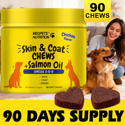 Omega 3 Dog Chews 90ct – 90-Day Supply Skin, Coat & Ear Care Supplement with Probiotics for Itchy Relief, All Ages