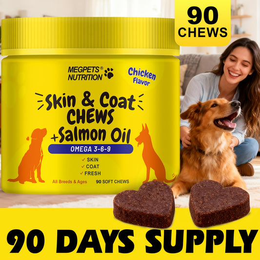 Omega 3 Dog Chews 90ct – 90-Day Supply Skin, Coat & Ear Care Supplement with Probiotics for Itchy Relief, All Ages