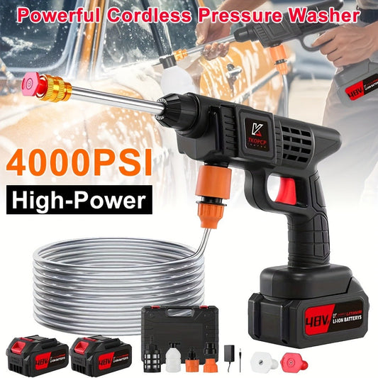 Car Pressure Washer with 4000 PSI Listing, 6-in-1 Spray Nozzle, 5m Hose and One or Two Batteries