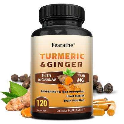 Herbal Supplements with Fearathe Label, Turmeric Ginger and Black Pepper Capsules, 120 Count