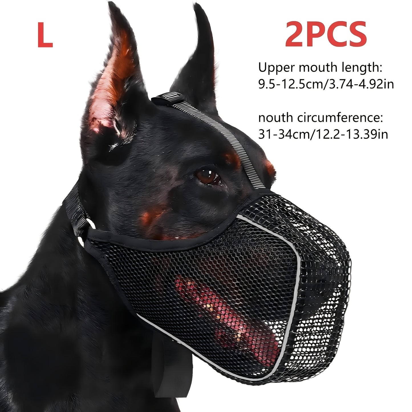 Dog Muzzle Reflective Mesh 2 Pack Anti-Bite Full Coverage with Adjustable Straps, Soft Breathable Polyester Dog Mask for Grooming Vet Visits