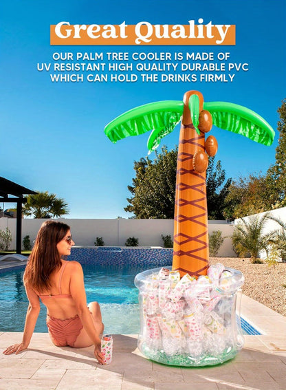 5FT Inflatable Palm Tree Drink Cooler, Tropical Beverage Ice Bucket for Luau Hawaiian Pool Party Decorations