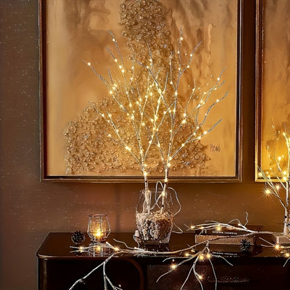 Birch Branch Lights Set of 2, Artificial Luminous Birch Tree Branches with Green Leaves & LED Fairy Lights