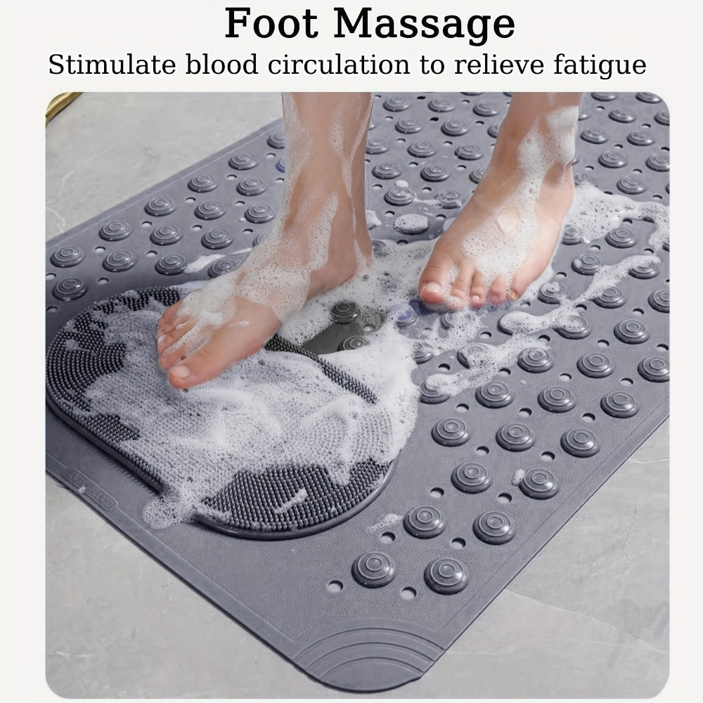 Textured Suction-Cup Shower Mat with 69 × 36 cm Size, Drain Holes and Blue or Gray Color Options