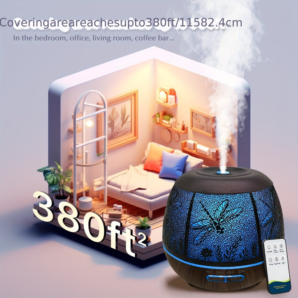 400 ml Metal-Hollow Aromatherapy Diffuser with Remote, Seven-Color Light and Four Pattern Options