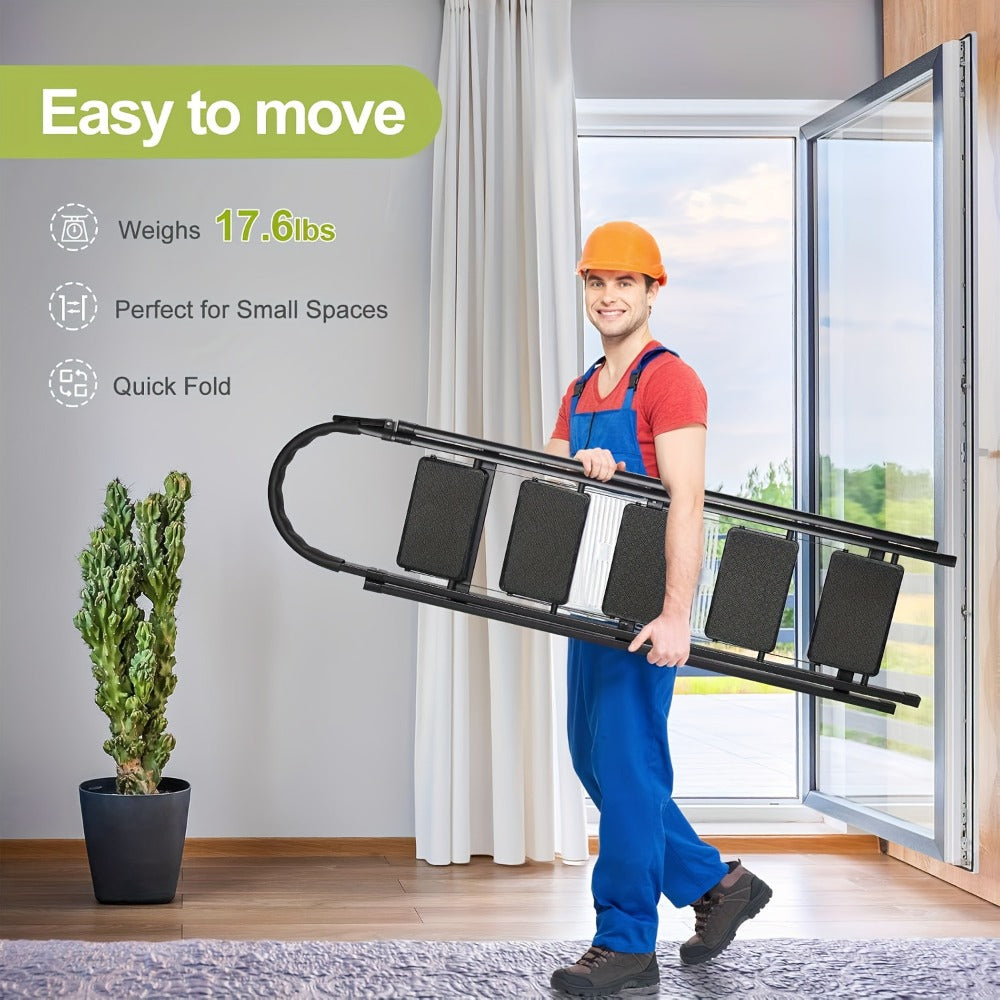 Folding Step Ladder 3 / 4 / 5 Step with Anti-Slip Pedal & Tool Tray, Portable Steel Step Stool for Adults