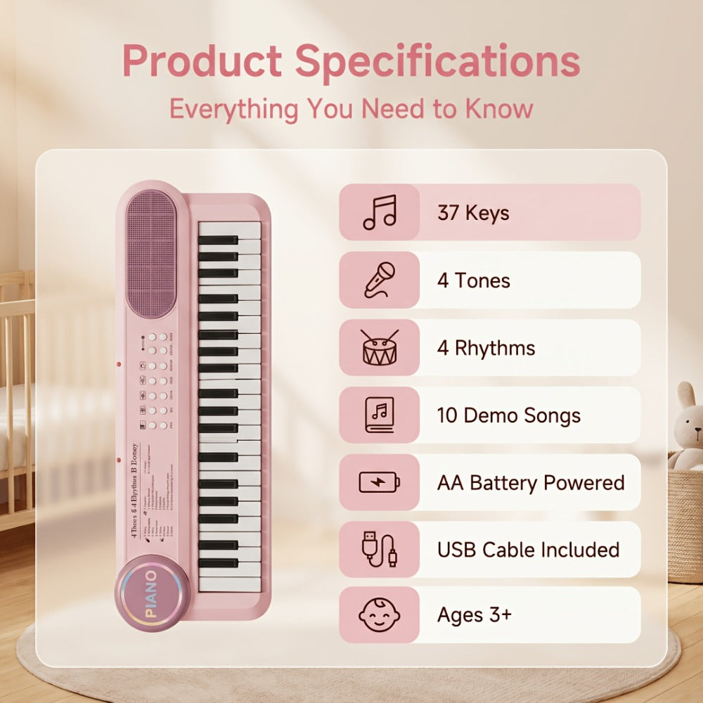 Kids Electronic Keyboard Piano 37 Keys with Microphone, Multi-Function Musical Instrument Toy for Children