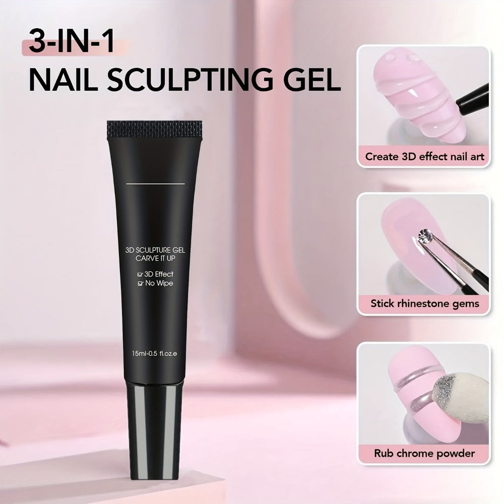 No Wipe Clear 3D Nail Sculpting Gel 2pcs 0.51oz DIY Carving Gel for Raised 3D Designs Flowers Swirls Painting Decoration UV LED Builder Gel