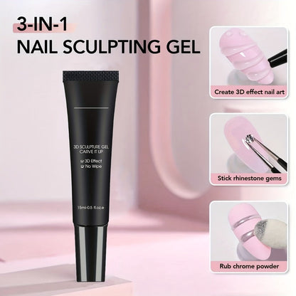 No Wipe Clear 3D Nail Sculpting Gel 2pcs 0.51oz DIY Carving Gel for Raised 3D Designs Flowers Swirls Painting Decoration UV LED Builder Gel