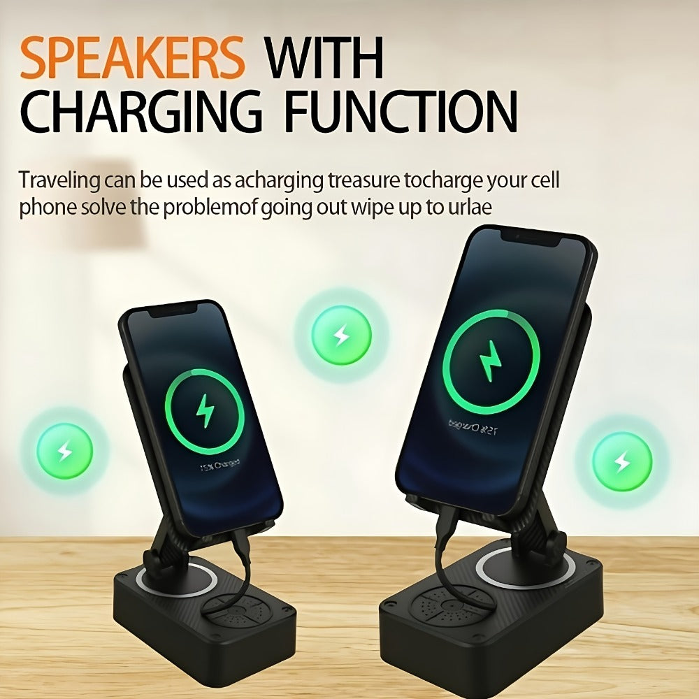 Bluetooth Speaker Phone Holder 5-in-1, 360° Adjustable Tablet Stand with HD Surround Sound