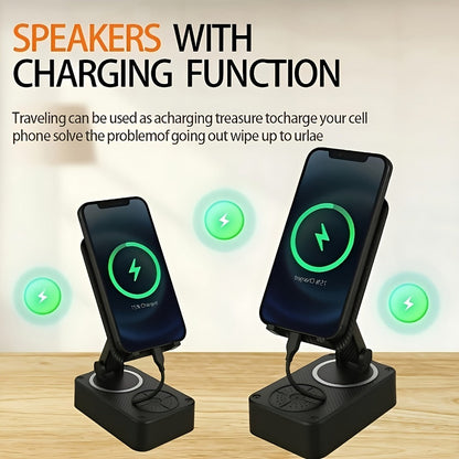 Bluetooth Speaker Phone Holder 5-in-1, 360° Adjustable Tablet Stand with HD Surround Sound