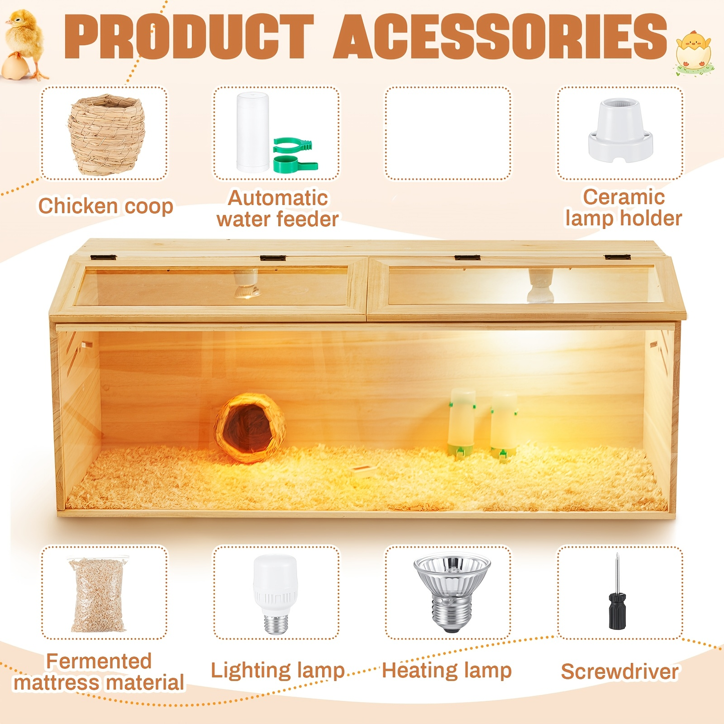 Brooder Box Kit 40x16x16 in for Chicks, Quail & Ducks, Indoor/Outdoor with Leg Stand, Sliding Door
