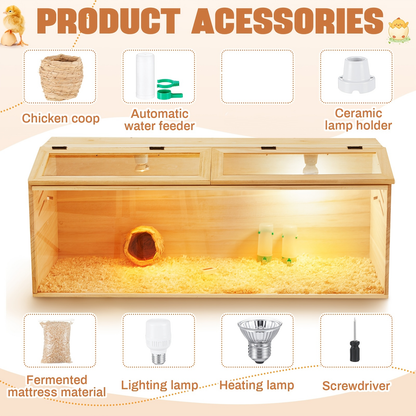 Brooder Box Kit 40x16x16 in for Chicks, Quail & Ducks, Indoor/Outdoor with Leg Stand, Sliding Door