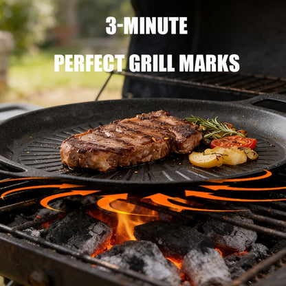 BBQ Griddle Pan Non-Stick with Oil Drain Groove & Double Handles for Home Cooking, Dining and Outdoor Meals