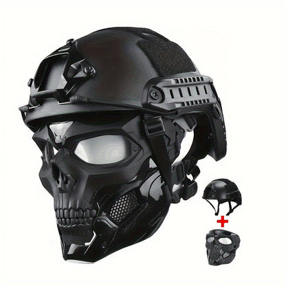 Costume Accessories Tactical Helmet and Skull Mask Set with ABS Shell, Adjustable Dial and Black Finish