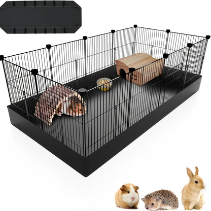 Small Animal Playpen & Guinea Pig Cage – 48'' C&C Cage with PVC Bottom Liner, One-Hand Release Hook & Triple Fixing