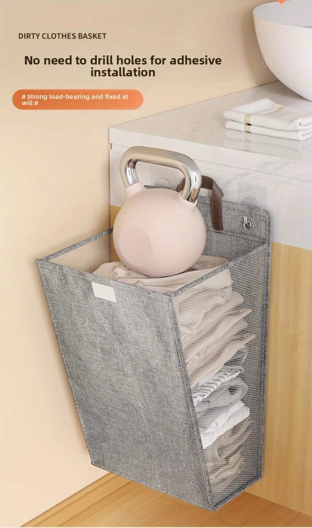 Wall Mounted Laundry Hamper Foldable Oxford Cloth with Lid | Space Saving Clothes Storage Basket for Bedroom Bathroom Living Room | Large