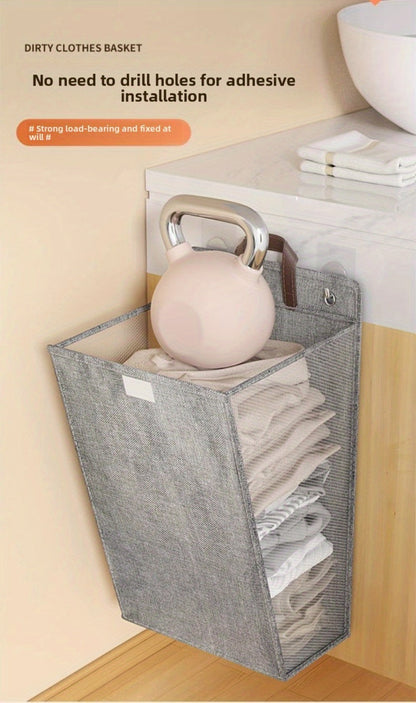 Wall Mounted Laundry Hamper Foldable Oxford Cloth with Lid | Space Saving Clothes Storage Basket for Bedroom Bathroom Living Room | Large