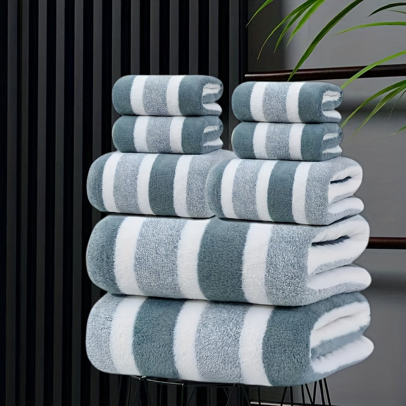Towel Set 8 Piece 280GSM Two-Color Striped Mix with 2 Bath, 2 Face and 4 Hand Towels for Home and Guest Use