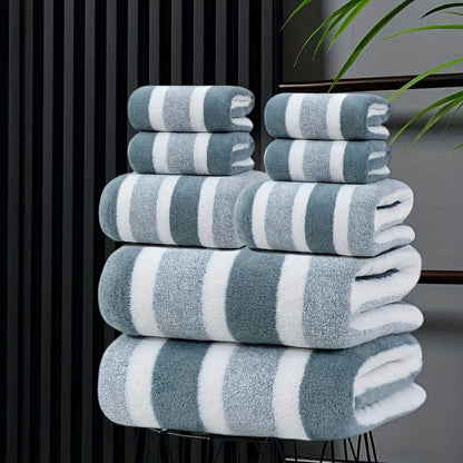 Bath Hand Towels, Towel Set 8 Piece Two-Color Striped Mix with 2 Bath, 2 Face and 4 Hand Towels in Four Colors