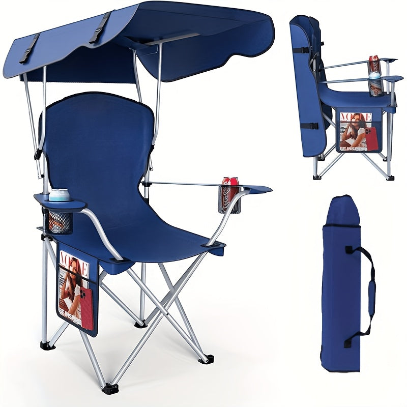 Canopy Camping Chair with 29.53-Inch Sun Shade, Cup Holders, Side Pocket and Four Color Options