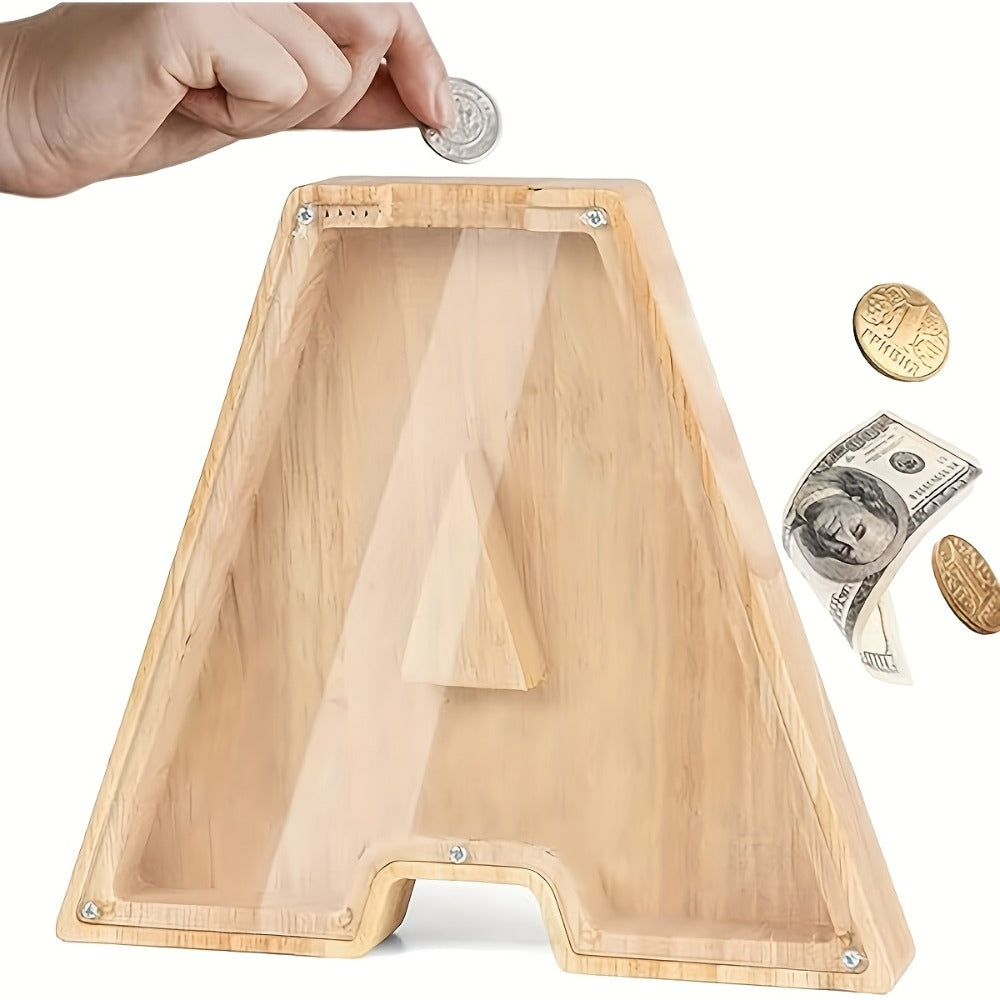 Alphabet Wooden Money Bank for Adults A to Z Letter Piggy Bank – Personalized Coin Bank Home Decor Craft Art Decoration