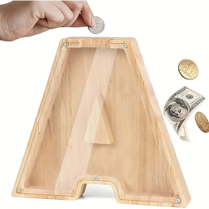 Alphabet Wooden Money Bank for Adults A to Z Letter Piggy Bank – Personalized Coin Bank Home Decor Craft Art Decoration