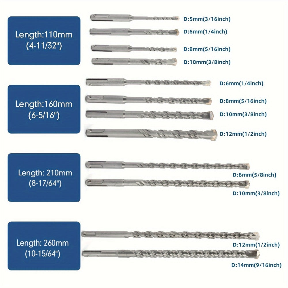 17-Piece SDS Plus Drill Bit Set with 40CR-Labeled Masonry Bits, Four Chisels and Fitted Carry Case