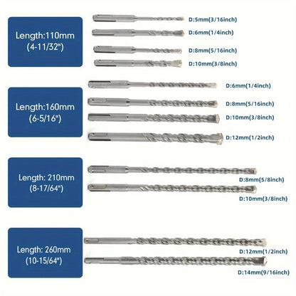 17-Piece SDS Plus Drill Bit Set with 40CR-Labeled Masonry Bits, Four Chisels and Fitted Carry Case