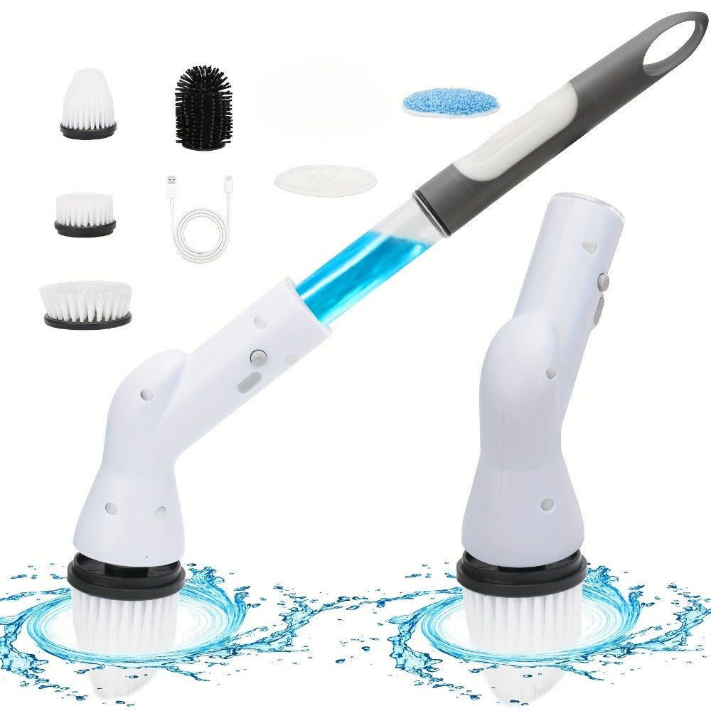 Electric Spin Scrubber Cordless Rechargeable - Adjustable Handle with 6 Brush Heads, All-Purpose Power Scrubber for Bathroom