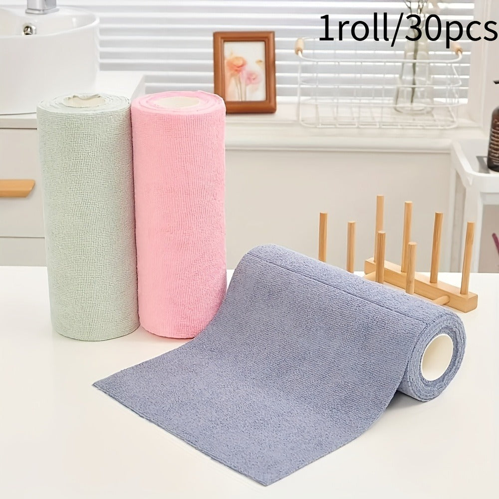 Reusable Microfiber Cleaning Towels 30-Pack, Kitchen Dish Cloth Roll, Absorbent Hand-Torn Disposable Napkins