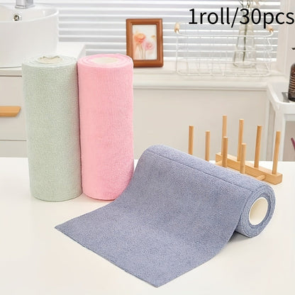Reusable Microfiber Cleaning Towels 30-Pack, Kitchen Dish Cloth Roll, Absorbent Hand-Torn Disposable Napkins