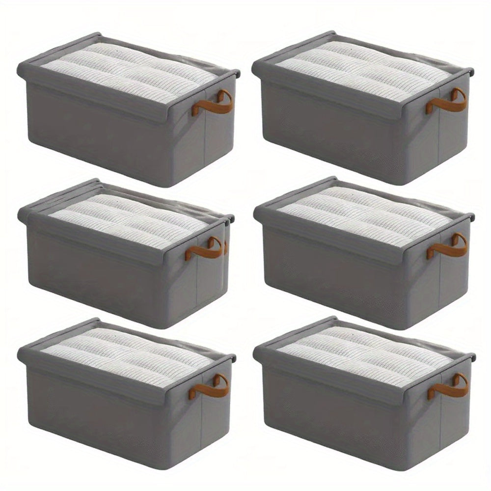 Six-Pack Foldable Fabric Storage Boxes with Clear Lids, Handles and Green, Beige or Gray Color Options