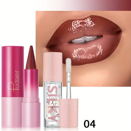 Lip Oil Lip Liner Duo 2-in-1 Precision Tip – Glossy Nourishing Hydrating Long-Lasting Silky Smooth Lip Color Pencil for Women Daily Glam