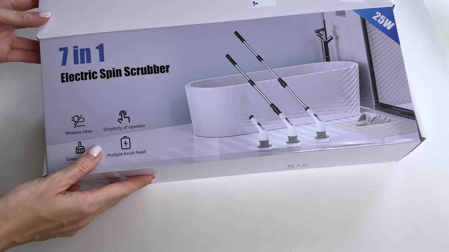 Electric Spin Scrubber with 7 Brush Heads & Adjustable Handle, Dual-Speed Cordless Power Scrubber for Bathroom