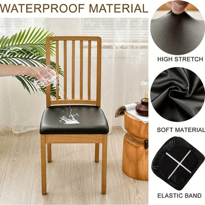 PU Leather Dining Chair Cushion Covers Removable Stretch Seat Slipcovers for Dining Room Kitchen Hotel Set of 4 or 6