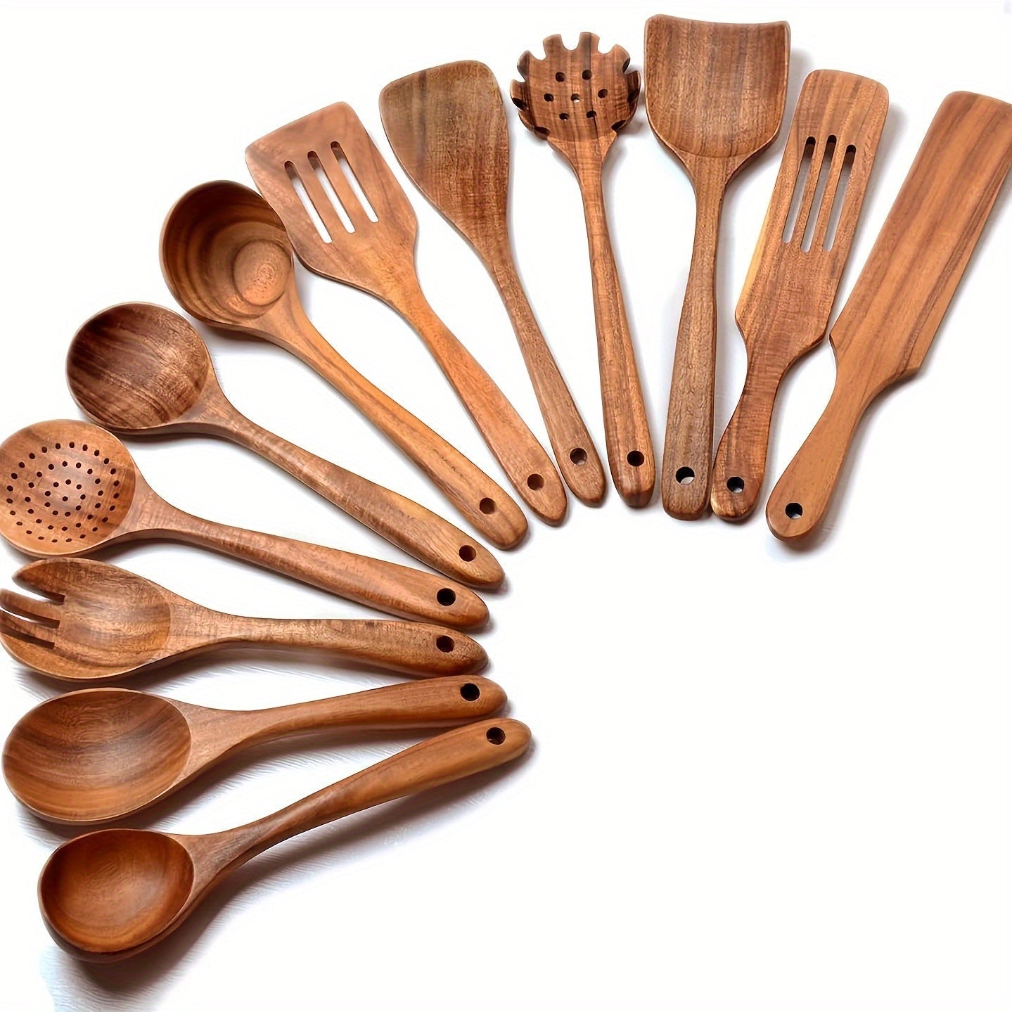 Kitchen Utensils by MARSHJOPRIAN, 3-Piece Teak Wood Spoon Set with Cooking Spoon, Rice Paddle and Polished Handles