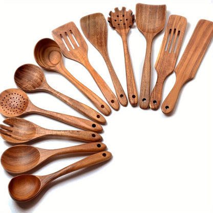 Kitchen Utensils by MARSHJOPRIAN, 3-Piece Teak Wood Spoon Set with Cooking Spoon, Rice Paddle and Polished Handles
