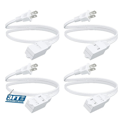 Extension Cord 4 Pack 3FT 3-in-1 Outlet 2 Prong Plugs 16AWG SPT-2 Cable Twist-Lock Safety for Entryways, Bedrooms and Living Spaces