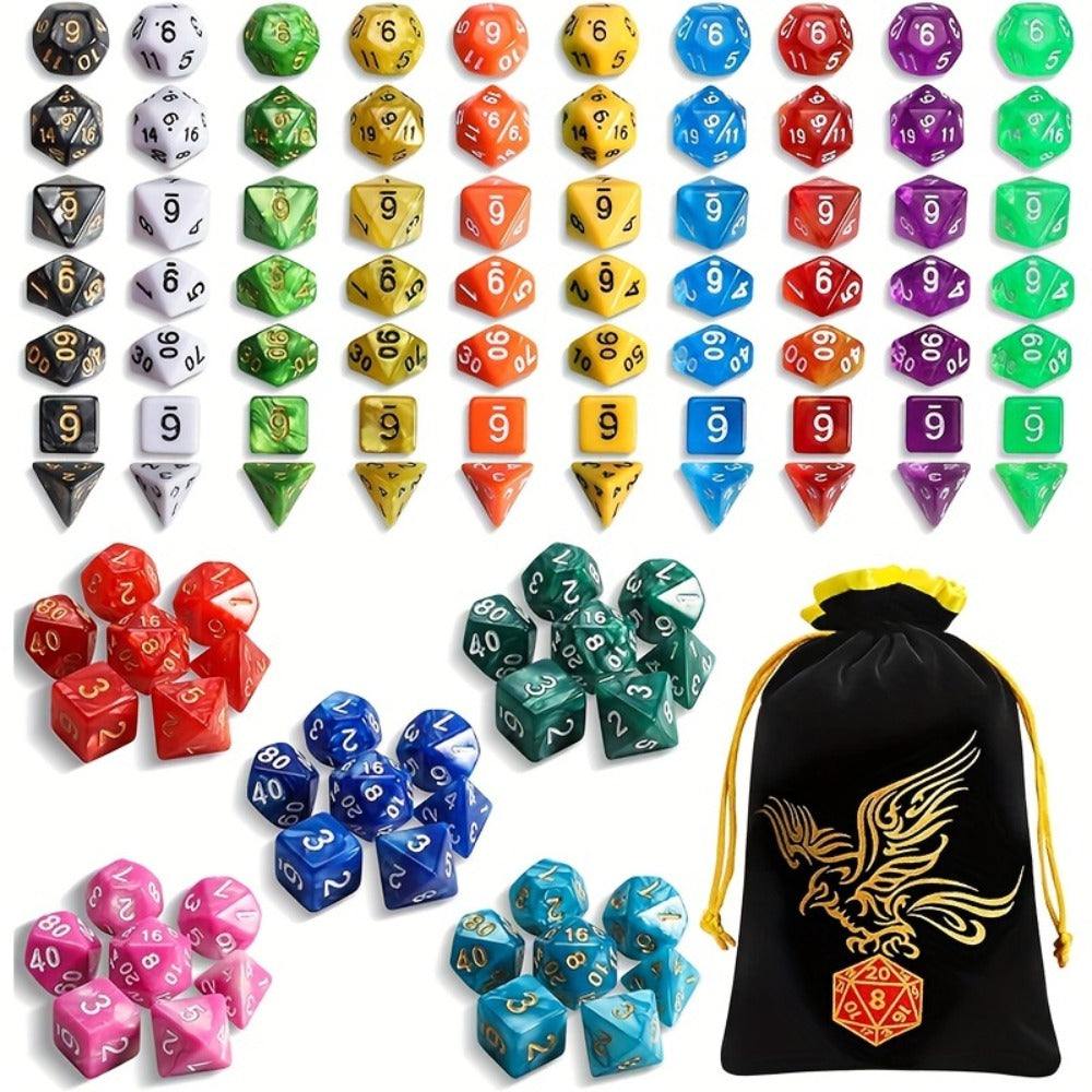 Polyhedral Dice Set 105 Pieces 15 Sets of 7 – D4 D6 D8 D10 D12 D20 in 15 Vibrant Colors with Large Drawstring Bag