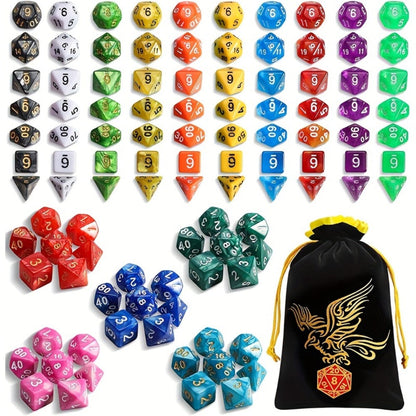 Polyhedral Dice Set 105 Pieces 15 Sets of 7 – D4 D6 D8 D10 D12 D20 in 15 Vibrant Colors with Large Drawstring Bag