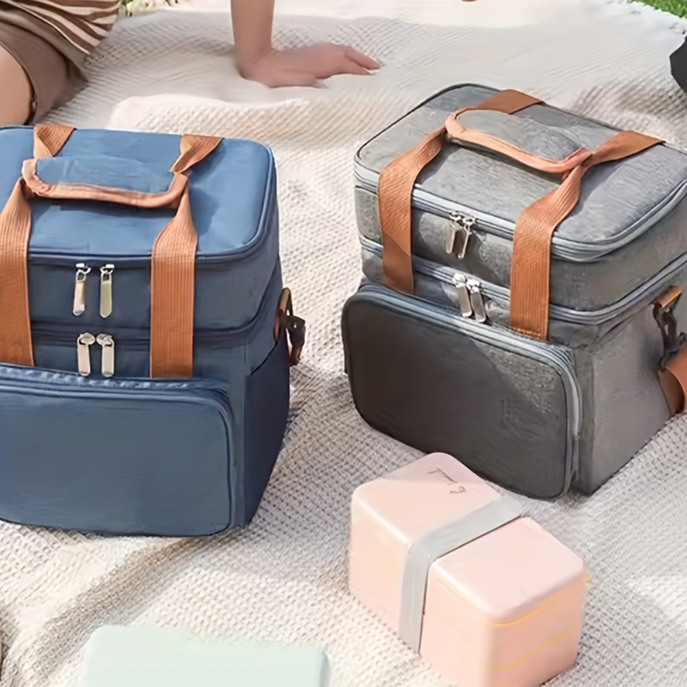 Insulated Lunch Bag with Shoulder Strap – Double Layer Leakproof Cooler Tote for Women Men Work Office School Picnic Beach Outdoor
