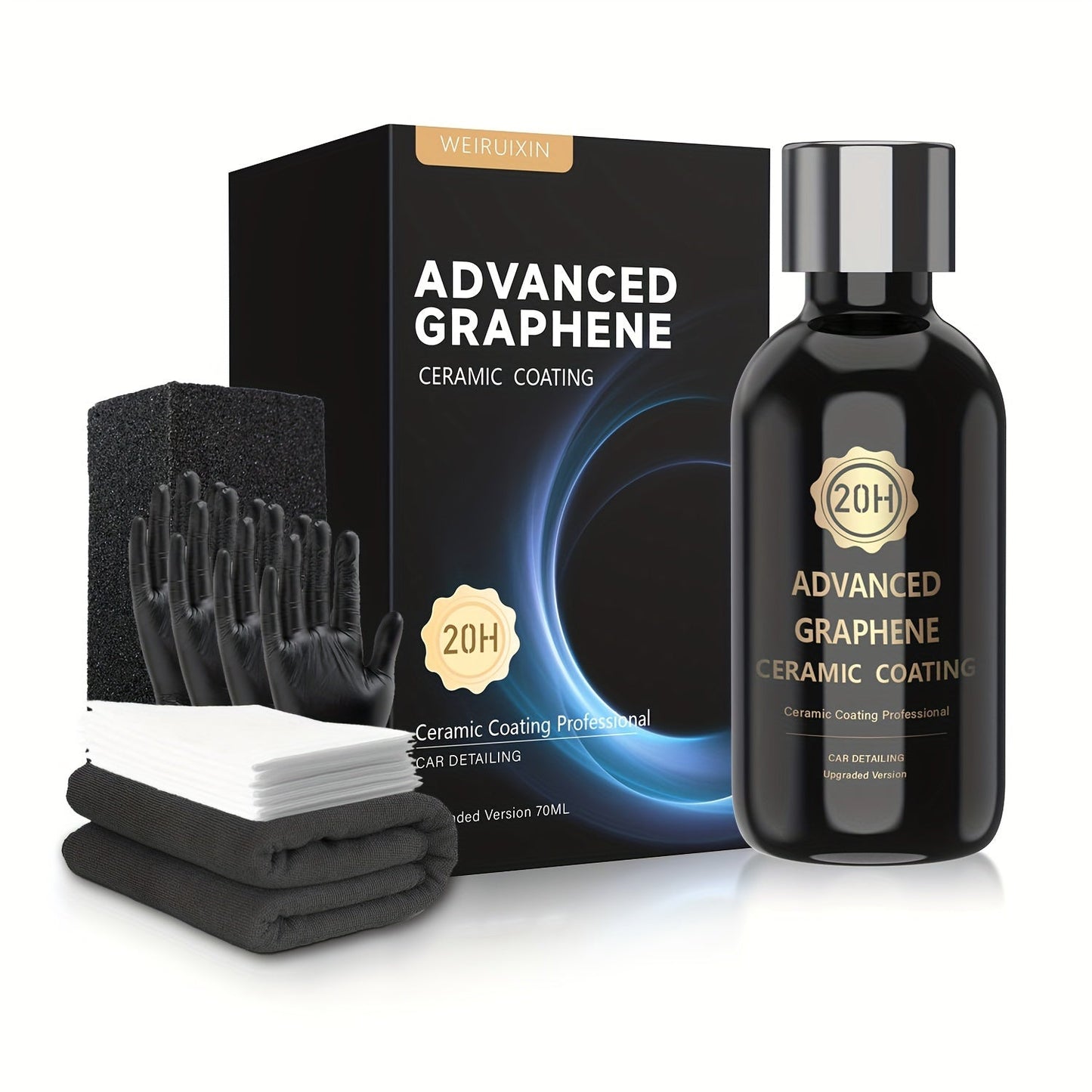 Graphene Ceramic Coating Kit 70ml – 20H Ultra High Gloss Car Paint Protection, 10+ Year Long-Lasting Shield