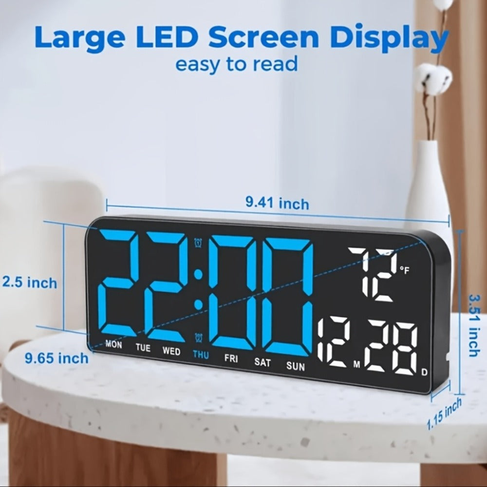 Large Digital LED Wall Clock Dual Alarm Clock with Temperature Date Display Brightness for Entryways, Bedrooms and Living Spaces