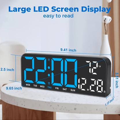 Large Digital LED Wall Clock Dual Alarm Clock with Temperature Date Display Brightness for Entryways, Bedrooms and Living Spaces
