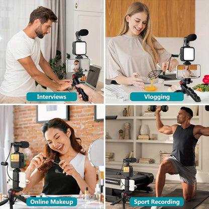 Cardioid Microphone Vlogging Kit for Phone with Mini LED Video Light & Pistol Grip Tripod for an Everyday Personal Care Routine