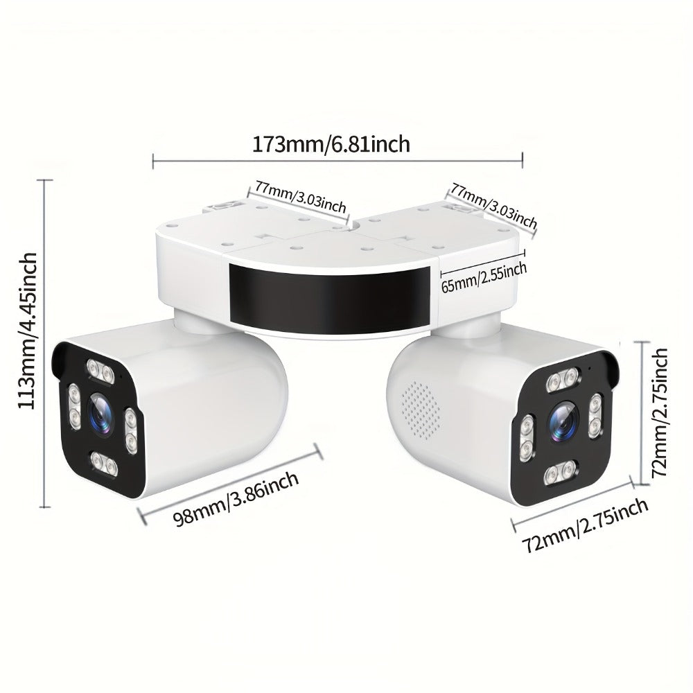 Dual-Lens PTZ Outdoor Security Camera with 2.4GHz WiFi, Wired Power and Single- or Two-Camera Options