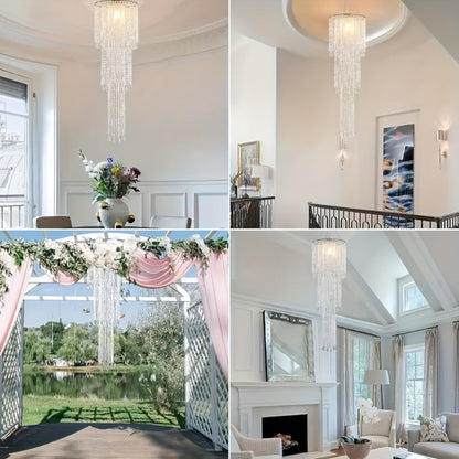 Crystal Beaded Chandelier Lampshade Acrylic Sparkling Droplets Elegant Ceiling Light Fixture for Entryways, Bedrooms and Living Spaces