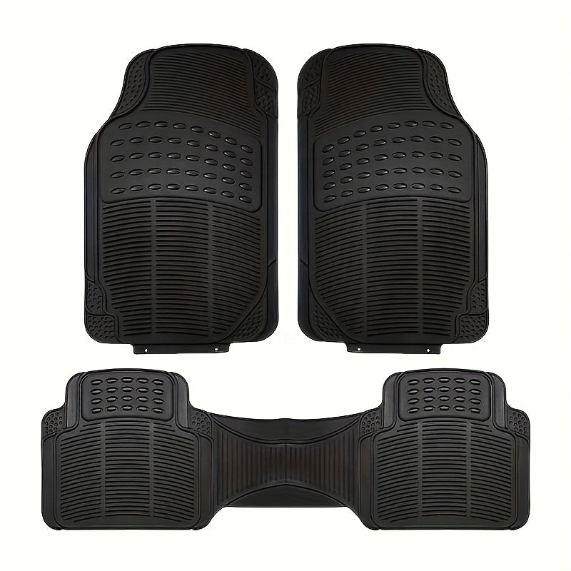 Molded Black Car Floor Mats, Three-Piece PVC Set with Two Front Mats, Rear Liner and Trim Guides
